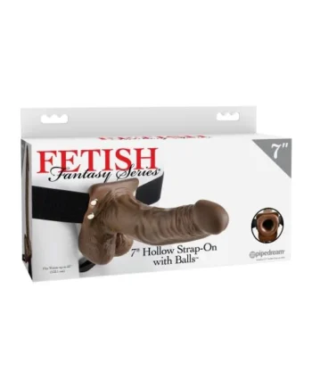 FETISH FANTASY 7 HOLLOW STRAP ON W/BALLS BROWN “
