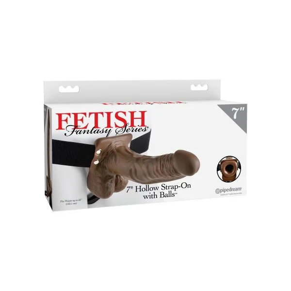 FETISH FANTASY 7 HOLLOW STRAP ON W/BALLS BROWN “