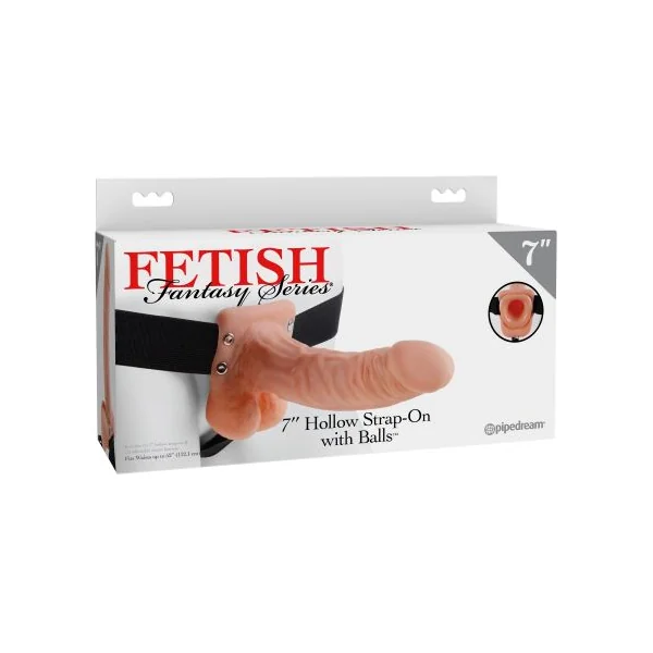 FETISH FANTASY 7 HOLLOW STRAP ON W/BALLS FLESH “