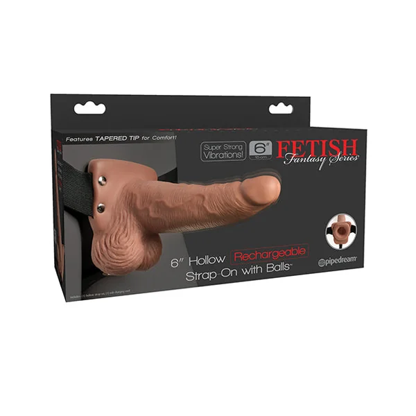 Fetish Fantasy Series 6" Hollow Rechargeable Strap On W/balls - Tan