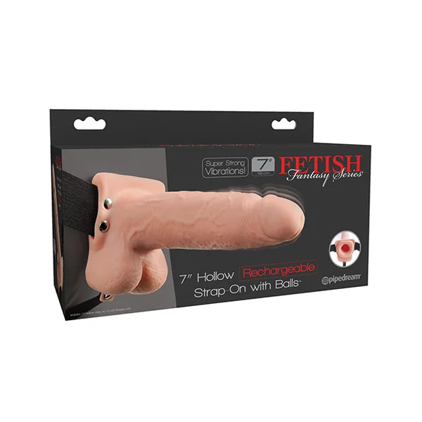 Fetish Fantasy Series 7" Hollow Rechargeable Strap On W-balls - Flesh