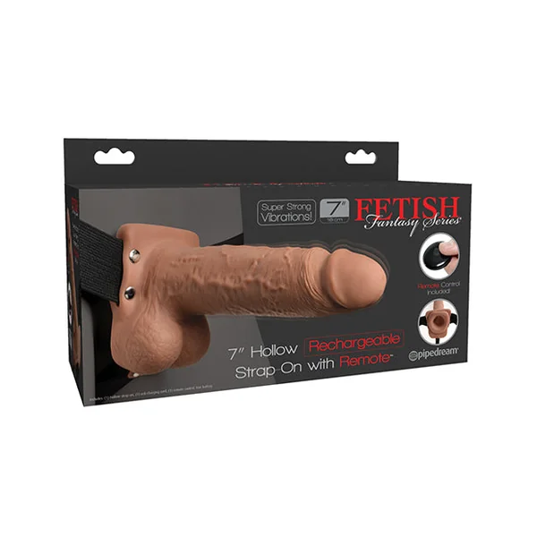Fetish Fantasy Series 7" Hollow Rechargeable Strap On W-remote - Tan
