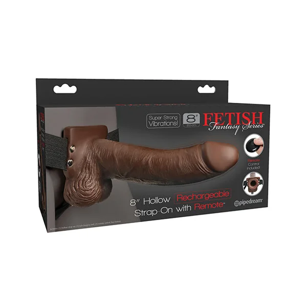 Fetish Fantasy Series 8" Hollow Rechargeable Strap On W-remote - Brown