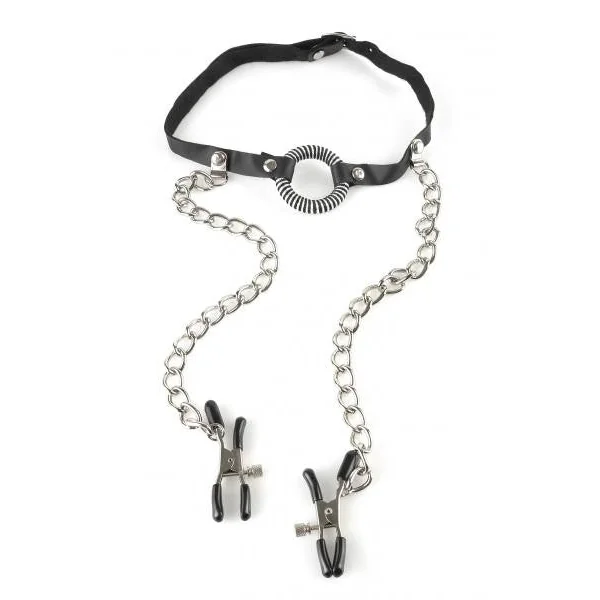 Fetish Fantasy Series O Ring Gag With Nipple Clamps
