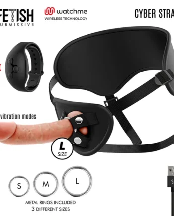 FETISH SUBMISSIVE CYBER STRAP - HARNESS WITH REMOTE CONTROL DILDO WATCHME L TECHNOLOGY