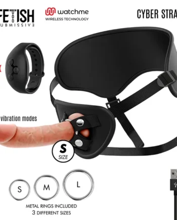 FETISH SUBMISSIVE CYBER STRAP - HARNESS WITH REMOTE CONTROL DILDO WATCHME S TECHNOLOGY
