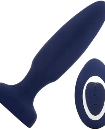 Fino Rechargeable Silicone Vibrating Anal Plug With Roller Motion & Remote By Nu Sensuelle - Navy Blue