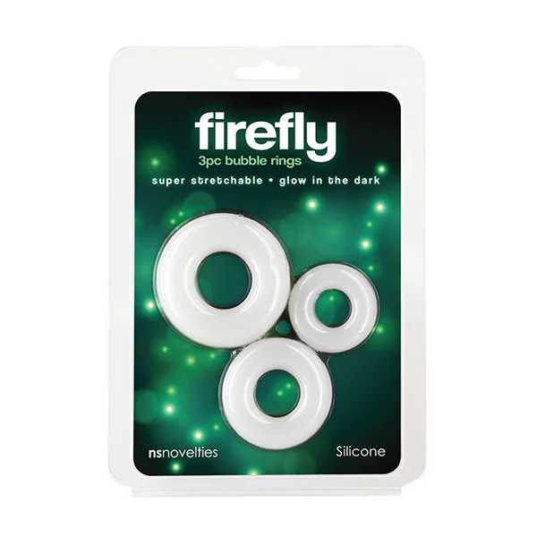 Firefly Glow in the Dark Bubble Cock Rings - White, Pack of 3