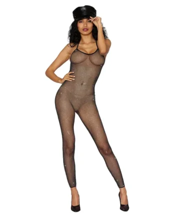 Fishnet Catsuit Bodystocking - One Size - Metallic Black