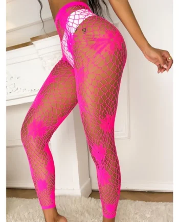 Fishnet Cut Out Hot Pink Tights Without Panty