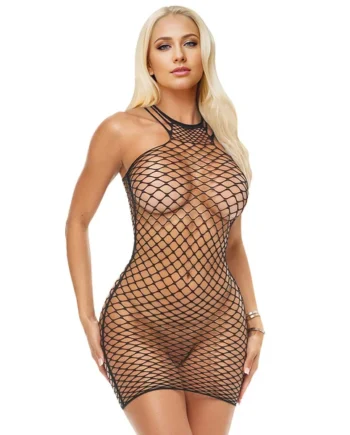 Fishnet Halter Mini Dress