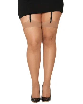 Fishnet Thigh High - Queen Size - Nude