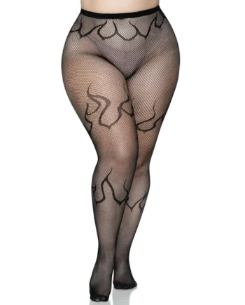Flame Net Tights - 1x/2x - Black