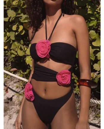 Flower Cutout Halter Neck One-Piece Swimwear