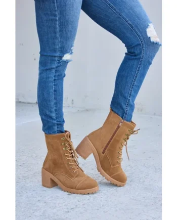 Forever Link Lace-Up Zipper Detail Block Heel Boots