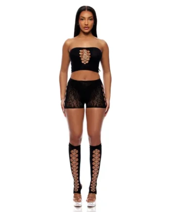 Forplay Cross Your Mind Tube Top With Boy Short & Bodystocking