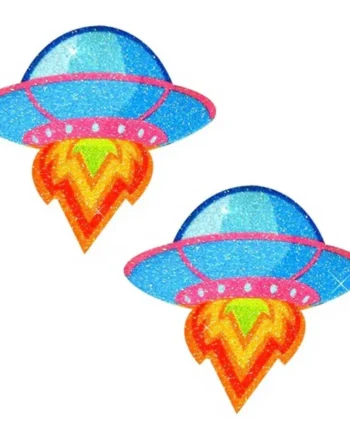 Freaking Awesome Blue Ufo Glitter Nipple Cover Pasties