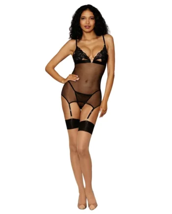 Garter Slip and G-String - One Size - Black