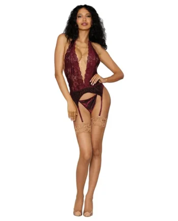 Garter Slip and G-String - One Size - Burgundy