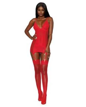 Garter Slip and G-String - One Size - Lipstick Red