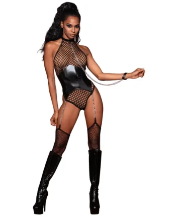 Garter Teddy and Leash - One Size - Black