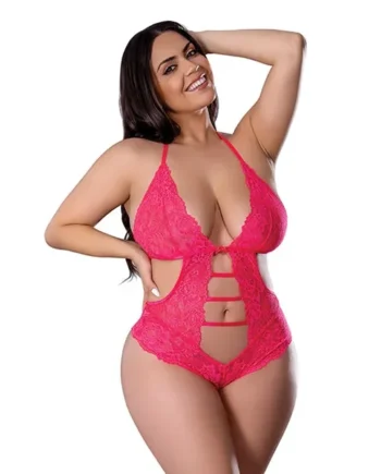 Get It Girl Lace Halter Teddy w/Snap Crotch – Pink QN