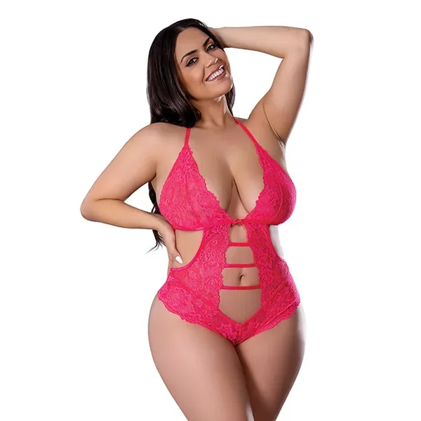Get It Girl Lace Halter Teddy w/Snap Crotch – Pink QN