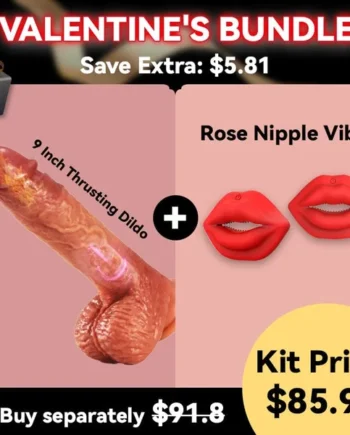 [Gift for Her] 6.33% Off - 9 - inch Thrusting Dildo & APP-controlled Rose Nipple Clamp Vibrator