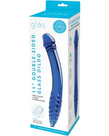 GLAS 11IN DOUBLE-SIDED GLASS DILDO W/ HANDLE GRIP