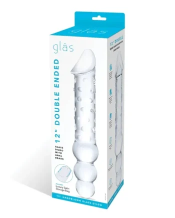 Glas 12″ Double Ended Glass Dildo w/Anal Beads – Clear