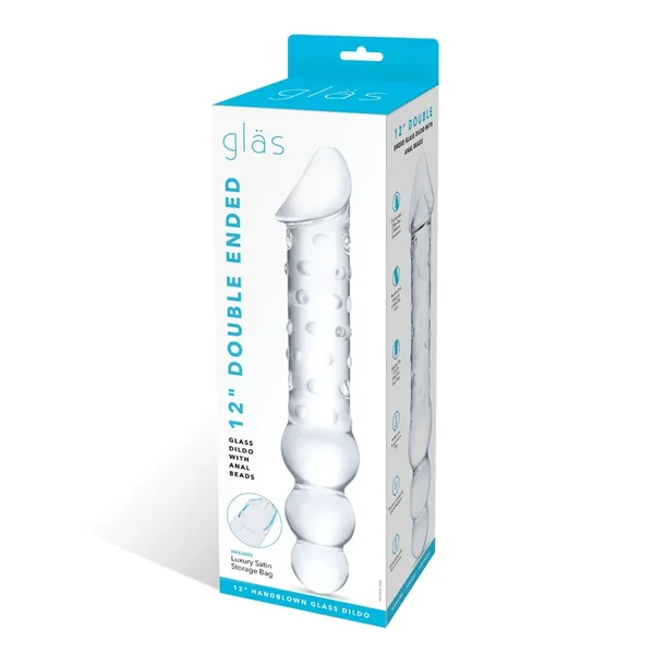 Glas 12″ Double Ended Glass Dildo w/Anal Beads – Clear
