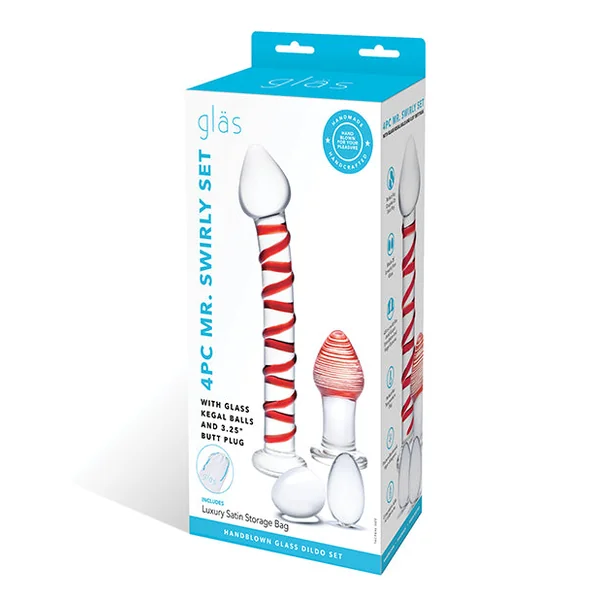 Glas 4 Pc Mr. Swirly Set W-glass Kegal Balls & 3.25" Butt Plug - Red