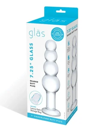 Glas 7.25″ Glass Beaded Butt Plug – Clear