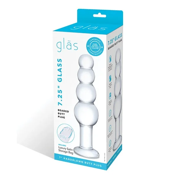Glas 7.25″ Glass Beaded Butt Plug – Clear