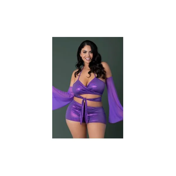 GLIMMER BRALETTE & SHORTS METALLIC PURPLE 2XL