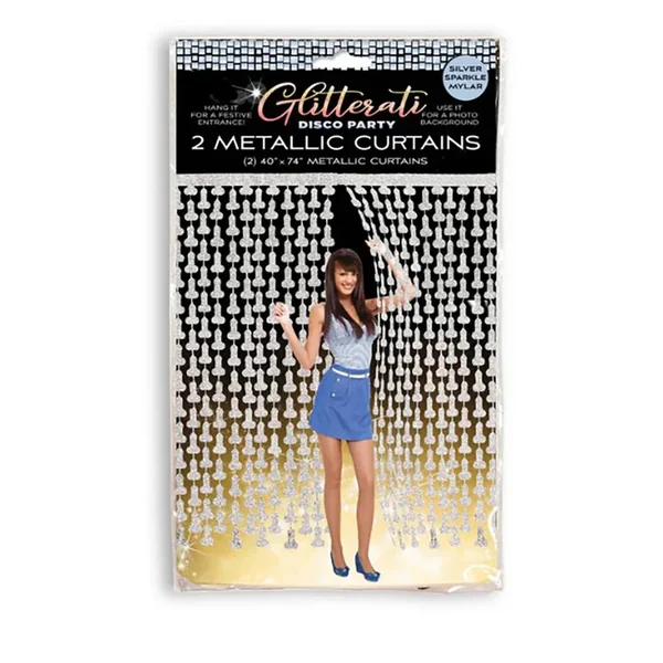 Glitterati Penis Metallic Foil Curtain 2pc – Silver