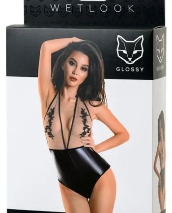 Glossy Wetlook Bodysuit Kiara Black, XL