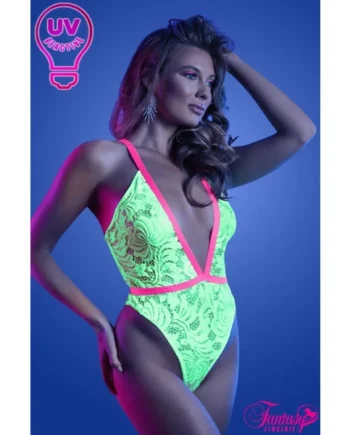 Glow UV Reactive Lace Teddy by Fantasy Lingerie