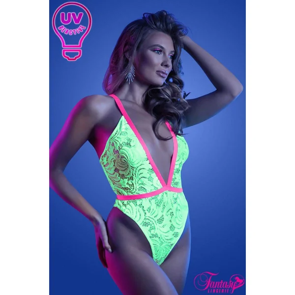 Glow UV Reactive Lace Teddy by Fantasy Lingerie