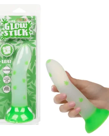 Glow-in-the-dark Stick Leaf Silicone Dong Suction Cup Dildo For Beginners Green