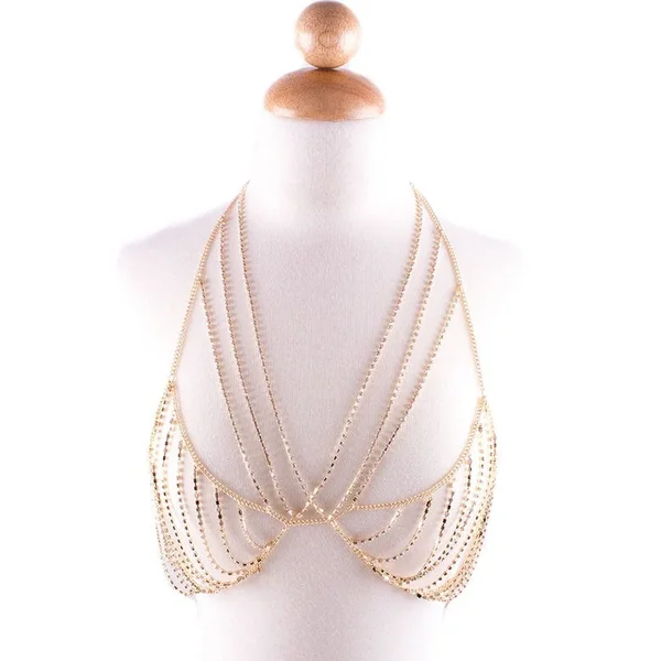 GOLD BRALETTE RHINESTONE BODY JEWELRY