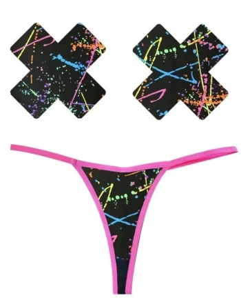 Graffiti Neon G-String and X Pastie Set