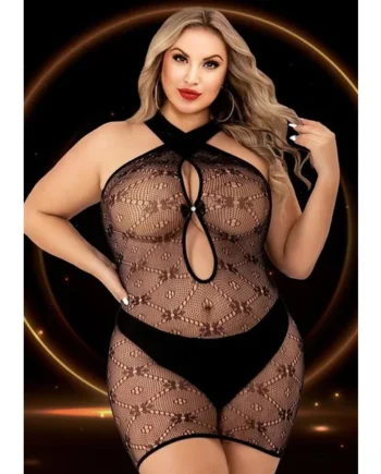 Halter Top Mini Dress - Queen Size - Black