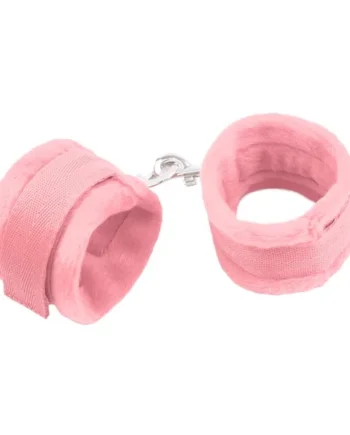 Handcuffs with Velcro with Long Fur Pink