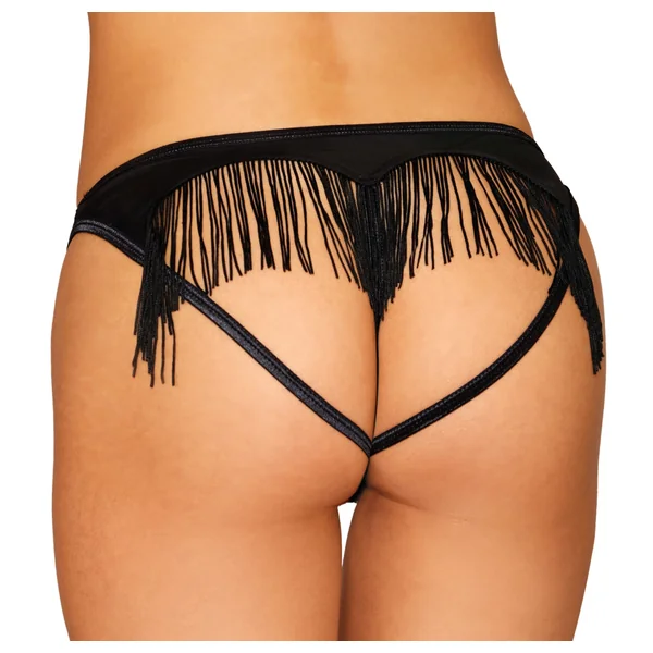 HEART BACK PANTY W/ FRINGE BLACK MEDIUM