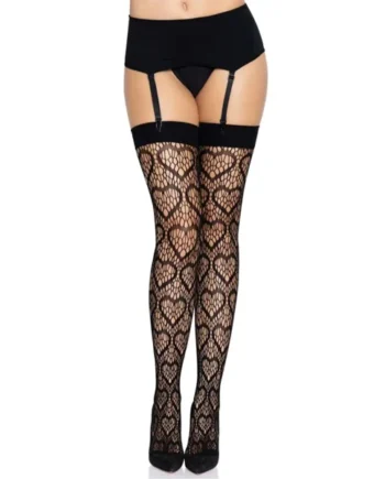 Heart Net Thigh Highs Black OS