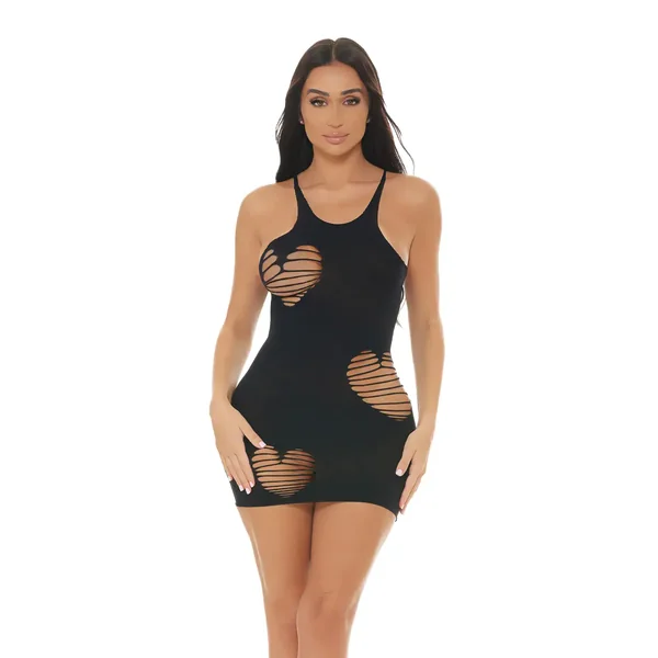 Heart Rate Bodystocking Dress – Black O/S