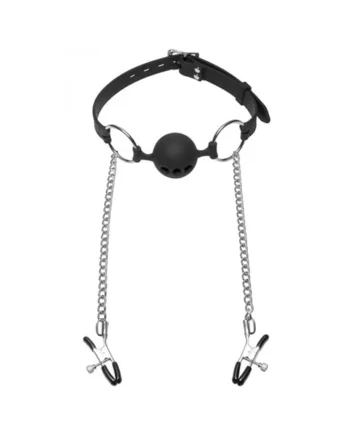 Hinder Silicone Breathable Ball Gag and Nipple Clamps