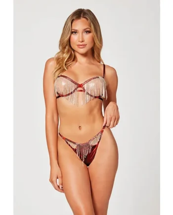 Holiday Rhinestone Bra W/underwire Open Cup & G-string Wine