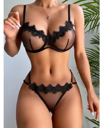 Hollow Flower Underwired Three-point Sexy Lingerie For Women